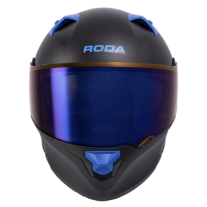 Casco de moto Rush negro mate con mica azul en Beemer Gear vista frontal