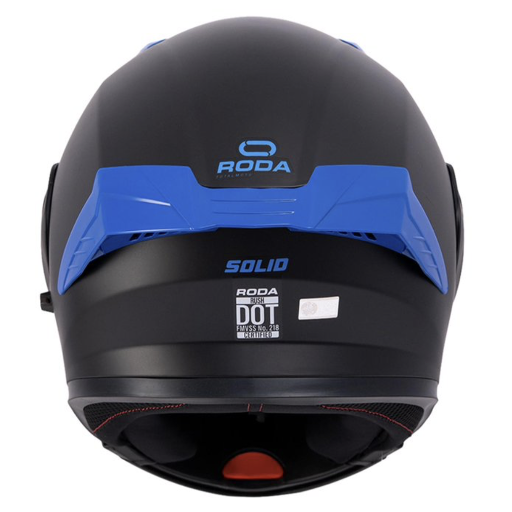Beemer Gear - Cascos - Rush Negro Mate Mica Azul - Vista trasera Casco de moto Rush negro mate con mica azul en Beemer Gear vista trasera